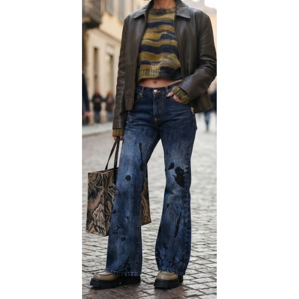 Marni Low Rise Flare Jeans Italy Designer Dark Wash Avant Garde Sz 38 US 2 27x28